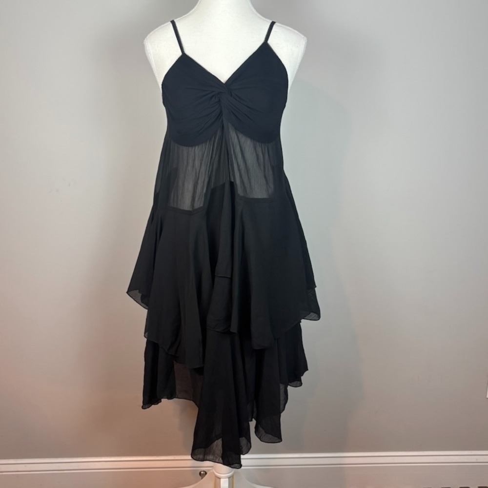 Imperial black‎ Strappy Tiered Whimsigoth Witchy Italian Dress Womens Med Sheer